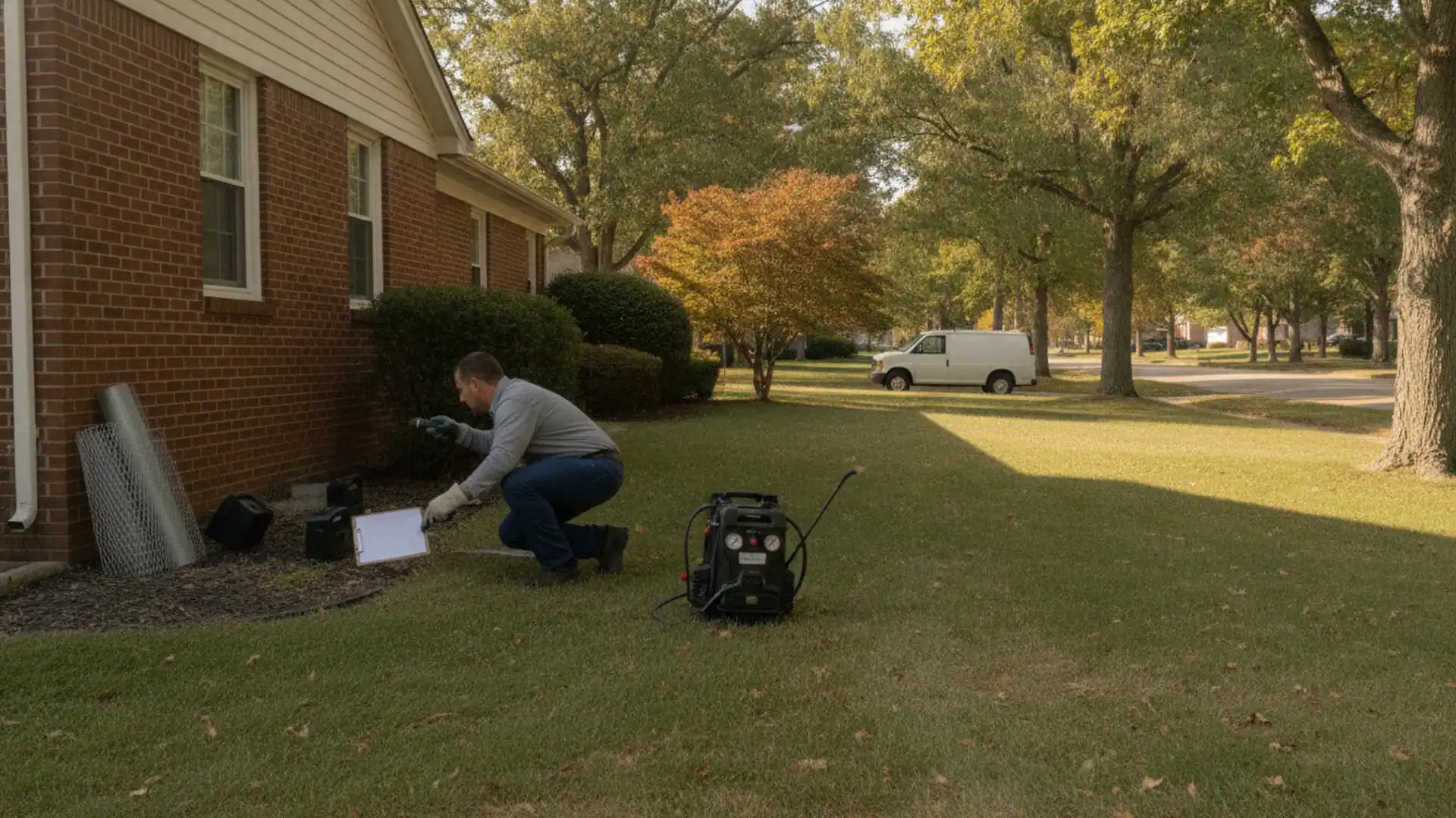 Brick ranch home with a tidy lawn on a tree-lined Springfield, Illinois street in early fall